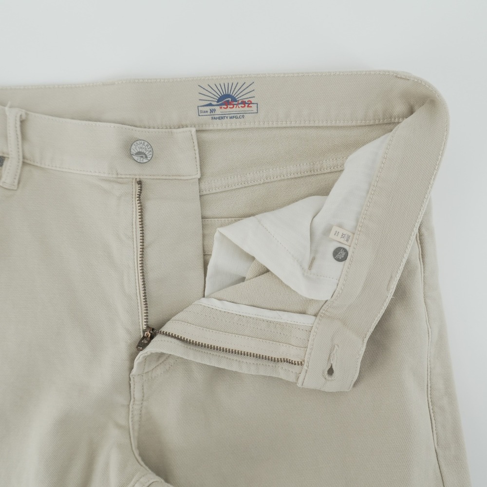 Faherty Stretch Terry Pants Mens 35x32 Khaki 5-Pocket Straight Leg Casual